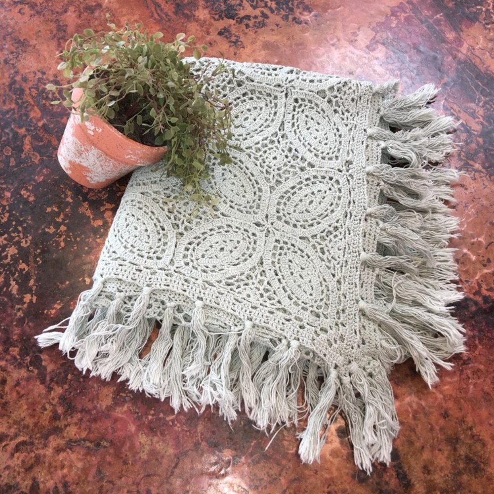 FIRM PRICE.  Beautiful Vintage Sage Green Lace Tablecloth